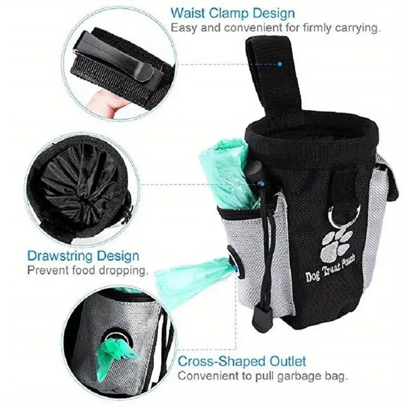 Dog Treat Training Pouch with Built-In Waste Bag Dispenser