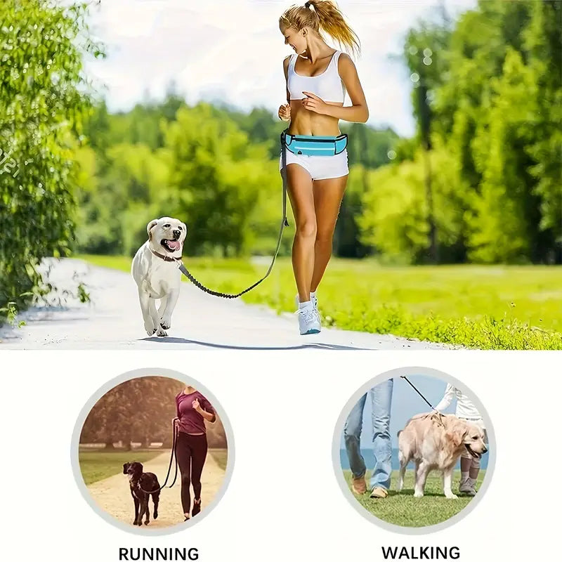 Hands-Free Dog Leash with Waist Pouch & Shock Absorbing Bungee
