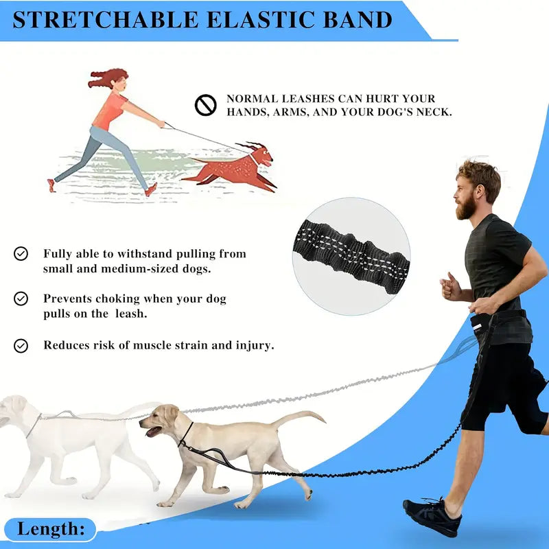 Hands-Free Dog Leash with Waist Pouch & Shock Absorbing Bungee