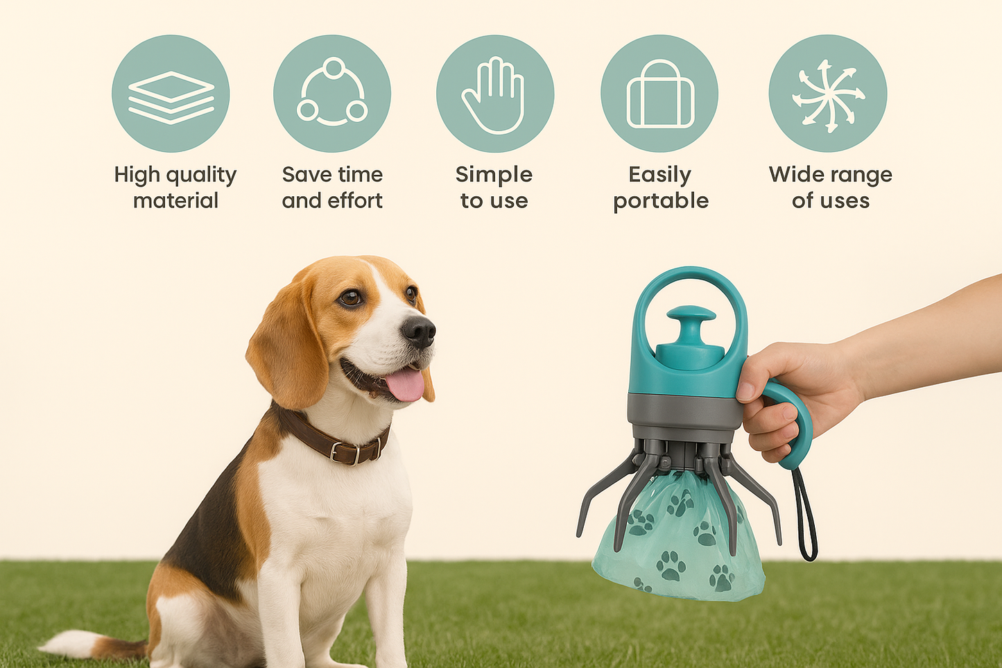 Portable Poop Scoop with Waste Bag Dispenser