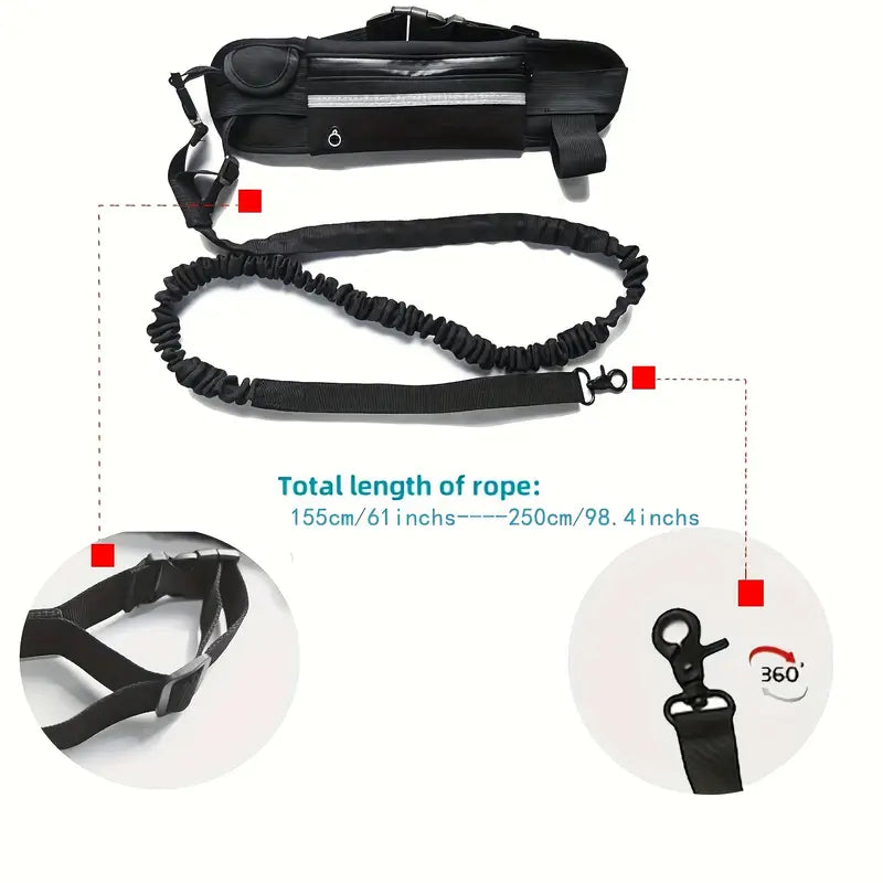 Hands-Free Dog Leash with Waist Pouch & Shock Absorbing Bungee